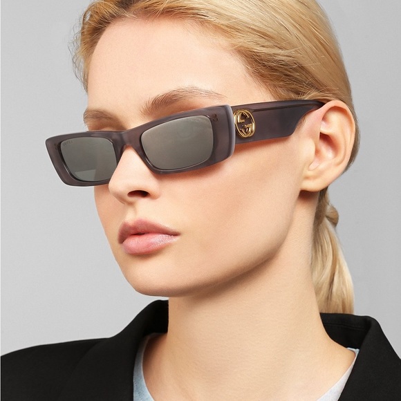 Gucci GG0516S Transparent Grey Silver Mirror Logo Sunglasses